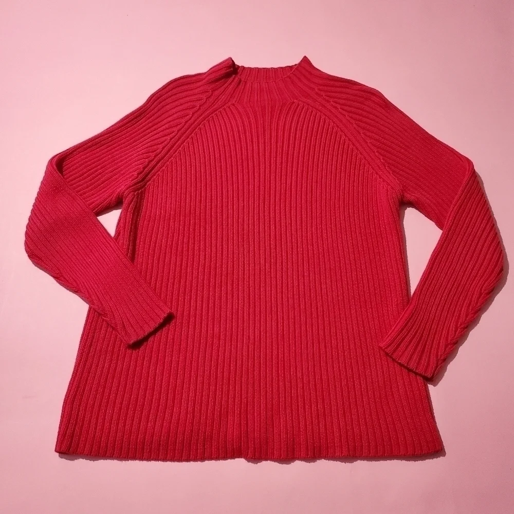 🍎 Lands End Red Knit Sweater Heavy - Picture 1 of 6